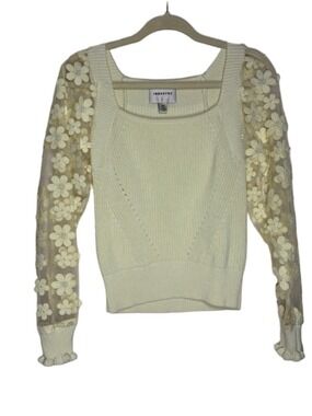 Industry Republic Floral Appliqué Mesh Sleeve Square Neck Sweater Size S/P